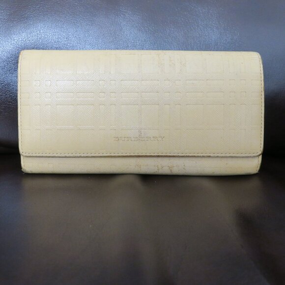 Burberry Three Fold Wallet Emboss Check Women's Beige - Picture 1 of 8
